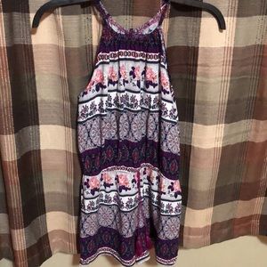 Purple flower-y romper with halter straps